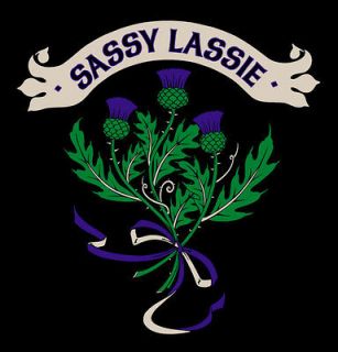 Ladies Sassy Lassie Scottish Thistles V Neck Top   Black M XXL 