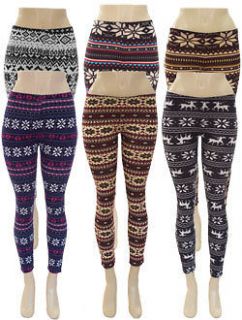 stretchy snowflakes print winter knit leggings s m l