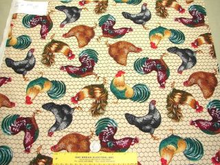 FQS 110   FABRIC FAT QUARTER   Chickens, Roosters & Chicken Wire on 