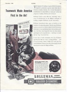 1943 Kollsman Altimeter Aircraft Instruments Ad / A Square D Co