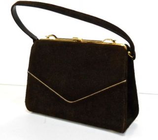 Vintage 60s Rich Brown Suede Leather Kelly Style Footed Handbag Purse