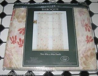 84 LAURA ASHLEY Voile Sheers Panels BAROQUE FLORAL SCROLL Red Tan 