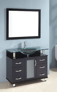   Single Sink Bathroom Vanity, Tempered Glass counter top, vessel sink