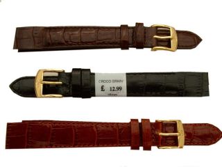   Leather Calf Croc Grain Open ended Watch Strap Black, Brown or Tan