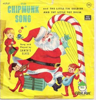 Chipmunk Song Santas Elves Peter Pan 45 RPM Kids Record & Photo 