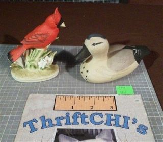   ~ Pair of Ceramic Bird Figurines   UCGC Duck & Lefton China Cardinal