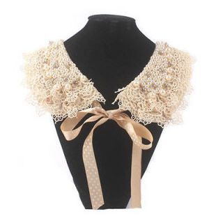Detachable lace peter pan collar necklace rIbbon pearls crystal SQ0224
