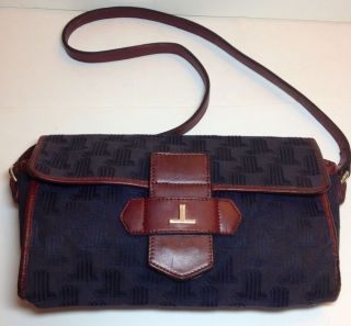 VTG LANVIN Monogram Navy Jacquard & Burgundy Leather Handbag Purse 