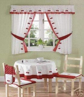 cherries kitchen curtains red white 46x48 inc tie backs from