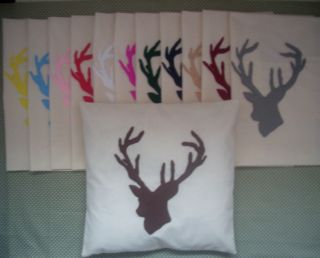 New Coloured Stag Head Applique Cream Cushion Cover Reindeer Quirky 