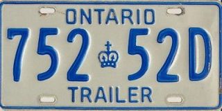 Ontario Canada 1980s TRAILER License Plate CROWN 752 52D Airstream 