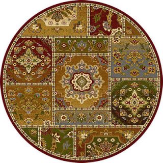 Traditional Floral Panel Boxes Red Beige Vines 6 Round Area Rug 