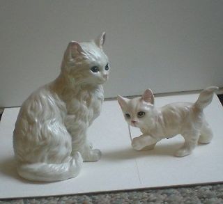 Lefton White Persian Cat Kitten Figurine #1514 PLUS small white 