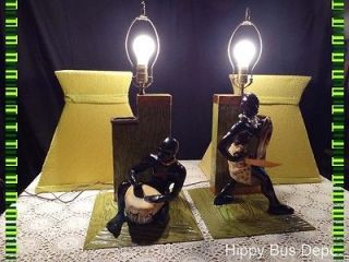   Century Modern ART DECO Tribal African Blackamoor Lamps & Shades VTG