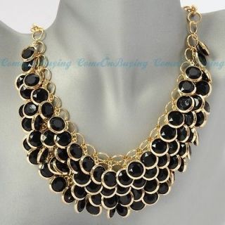   Multilayer Round Black Beads Pendant Bib Necklace Choker Jewelry