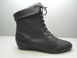 NEW LA UNDERGROUND BLACK LACE UP ANKLE BOOT ON LOW SLIVER WEDGE