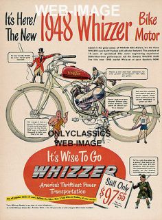 1948 WHIZZER MOTORCYCLE BIKE ADVERTISING POSTER BICYCLE MOTOR ENGINE 