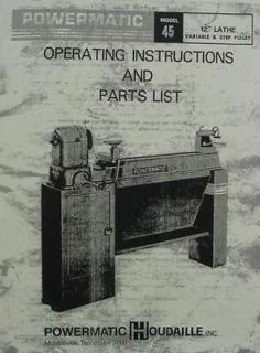 powermatic 45 12 lathe operating instructions manual  15 00 