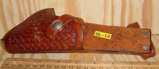 Old Maker Marked VIKING Basket Tooled Small Leather Gun Holster MAKE 
