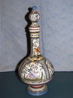 Faience Pottery 14 Inch Polychrome Stoppered Bottle from Conimbriga 