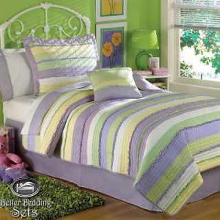  Kid Purple Green Stripe Teenage Quilt Bedding Set Twin Full Queen