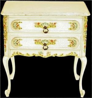   FRENCH SHABBY ELEGANCE PAINTED WHITE CHEST OF DRAWERS WITH FLOWERS
