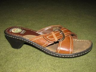 NICE Earth Spirit brown leather sandals women 8 wedge heel slides 