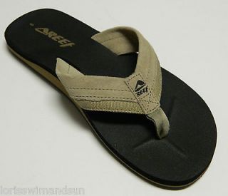 Reef Mens Size 10 Stuyak Sandals Black/Tan Leather/Canvas Upper NWT 