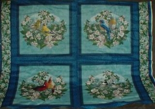 Birds Chickadee Cardinal Blue Gold Finch Pillow Fabric Panel