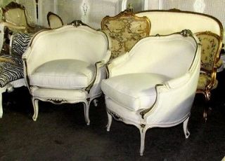   Gorgeous Large Vintage Hollywood French Louis XV Club Bergere Chairs