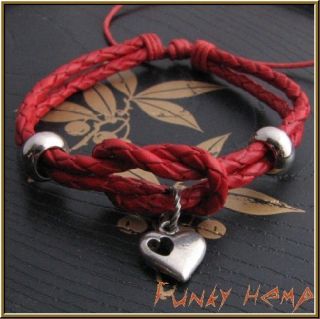 unique red bola leather cord love knot heart bacelet one