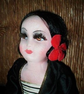 Rare Antique German Boudoir Bed Doll   Spanish Lady   20