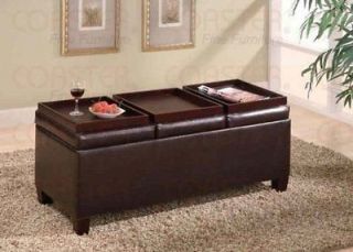 brown vinyl storage ottoman coffee table with trays time left