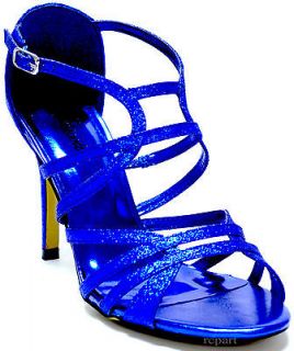 New Royal blue glitter womens dress evening shoes prom wedding US 7.5