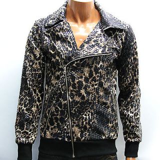   Brown Shiny Leopard Print Punk Jacket M / Vintage Motorcycle Jacket