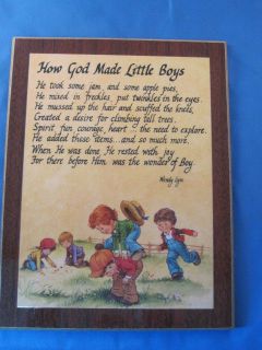 how god made little boys 9x7 in wooden plaque returns