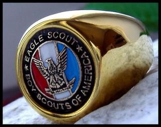   AJS © EAGLE SCOUT BOY SCOUTS BSA 24k GOLD PL RING HANDMADE   M3G