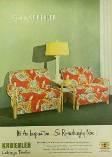 1946 Print Ad Kroehler Cushion Furniture Refreshingly New Floral Print 