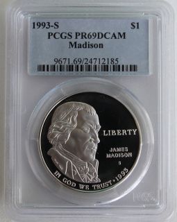   Graded PR 69 PCGS Bill Of Rights Madison Silver Dollar PROOF Coin PR69
