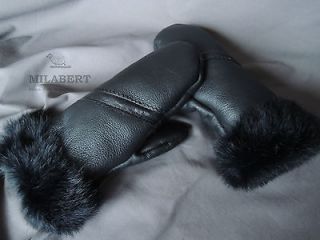 LADIES WOMANS GENUINE SHEEPSKIN MITTENS GLOVES WITH REAL FLUFFY RABBIT 