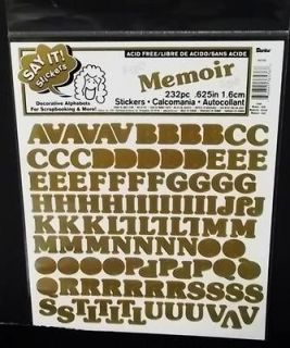 Darice Memoir Alphabet Stickers   Large   1.6 cm   232 Pcs   Gold 