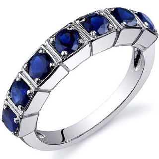 Stone 1.75 cts Blue Sapphire Band Ring Sterling Silver Size 5 to 9