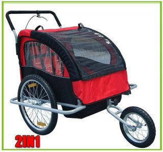   2IN1 DOUBLE BABY KIDS BIKE BICYCLE TRAILER STROLLER RED & BLACk SAFE