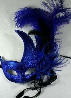 new blue feather masquerade ball party mask