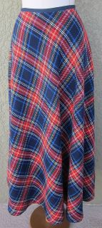 vtg 70 s blue red plaid long maxi skirt waist sz m