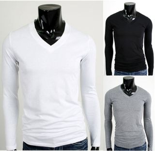   Stylish Longsleeve Casual V Neck Cotton T Shirt Shirts M L XL size
