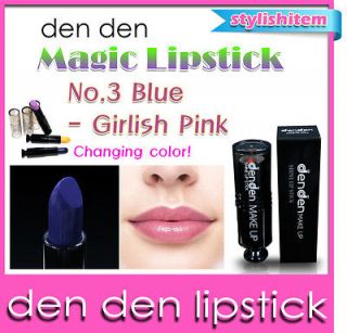 New den den Magic Lipstick.Changing color #3 Blue   Girlish Pink. Made 