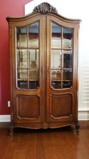   FRENCH Tiger Oak Carved BOOKCASE Louis XV Beveled Glass LAYAWAY
