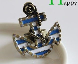 NEW* Nautical Anchor Ring Blue/White/Bro​nze Adjustable