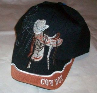 Rodeo Caps W/Cowboy Hat Rope Saddle Western Black